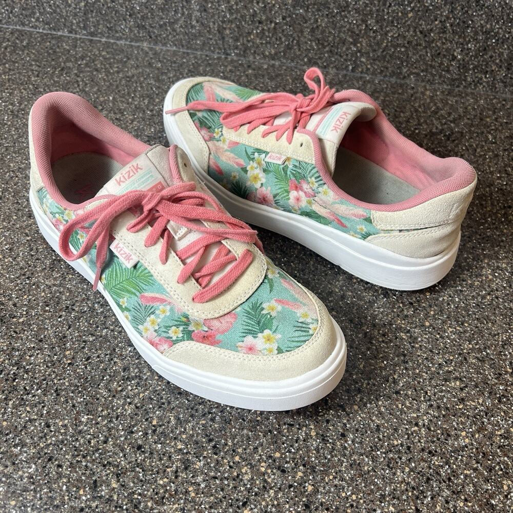 Kizik Running Shoes Sneakers Multicolor Floral Canvas Womens 10 Wide Lace Up Low